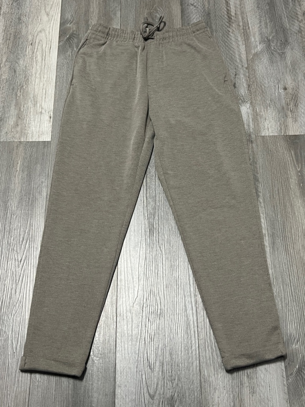Zara Tan Trousers with  turn Up Hem Ankle Drawstring waist pants /taupe / size S